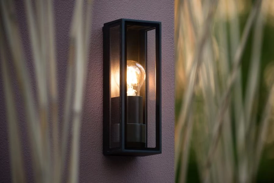 Lucide DUKAN - Wall light Indoor/Outdoor - 1xE27 - IP65 - Black - atmosphere 1